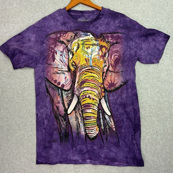 The Mountain Elephant Graphic T-Shirt Purple Tie Dye USA Made 100% Cotton Size M - Picture 1 of 6